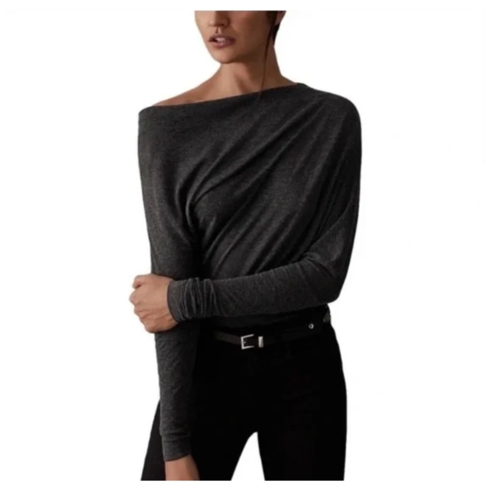 NWOT Reiss Viscose/ Wool Slouchy Off-Shoulder Gray Top XS